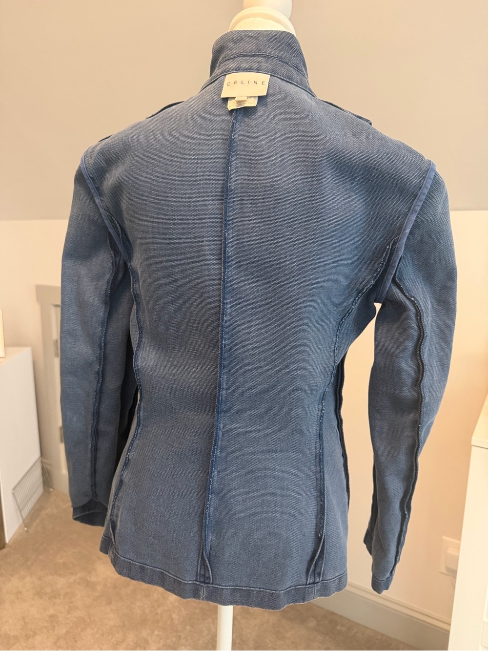 Vintage CELINE Blue Denim Canvas Jacket Blazer Contrast Stitch Made in France 38 - Picture 6 of 9